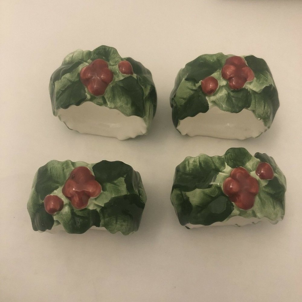 Vintage Otagiri Mary Ann Baker Wreath Ceramic Napkin Rings Made In Japan